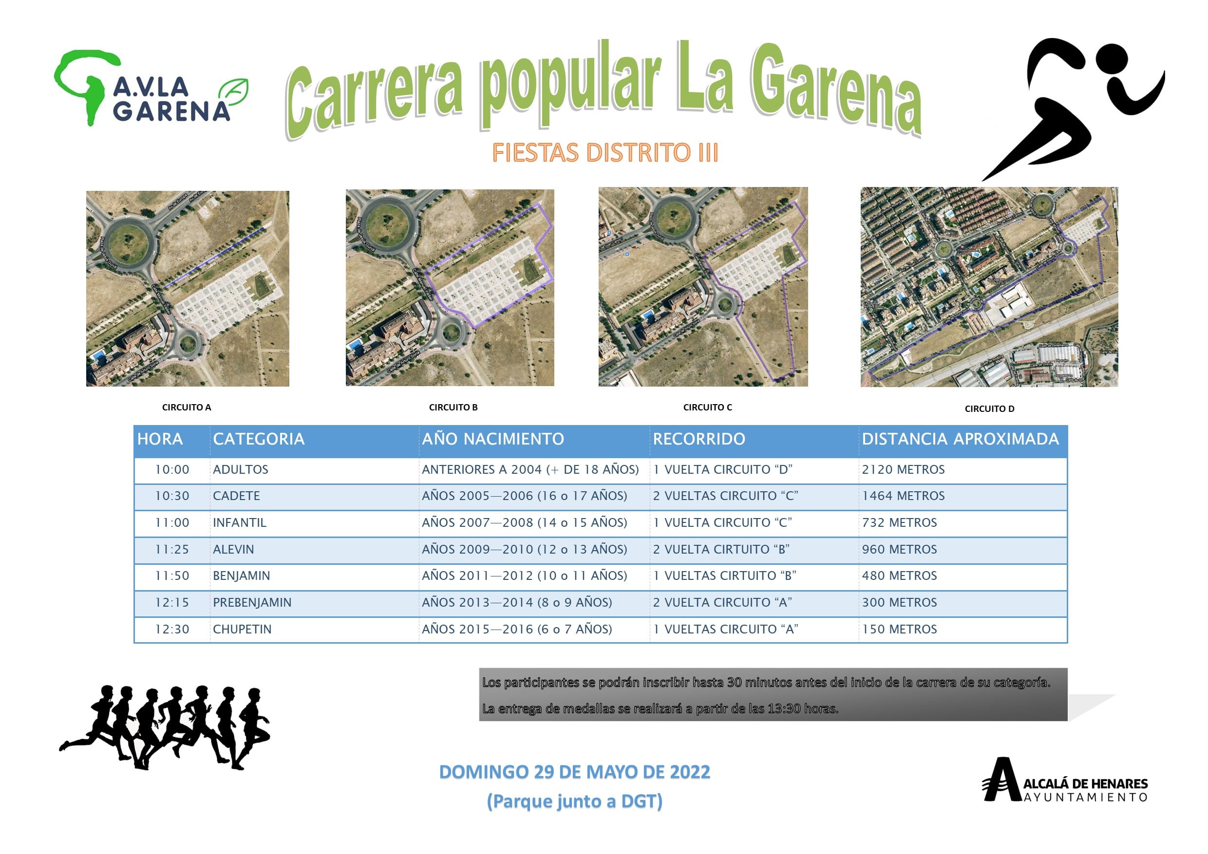 Cartel de la Carrera Popular con horarios y recorridos por categoría